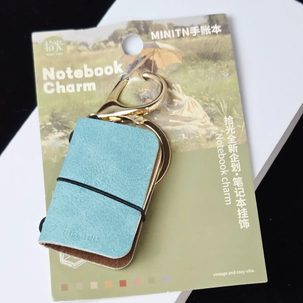 Mini Turquoise Traveler’s Notebook Keychain Faux Leather Journal Bag Charm Clip